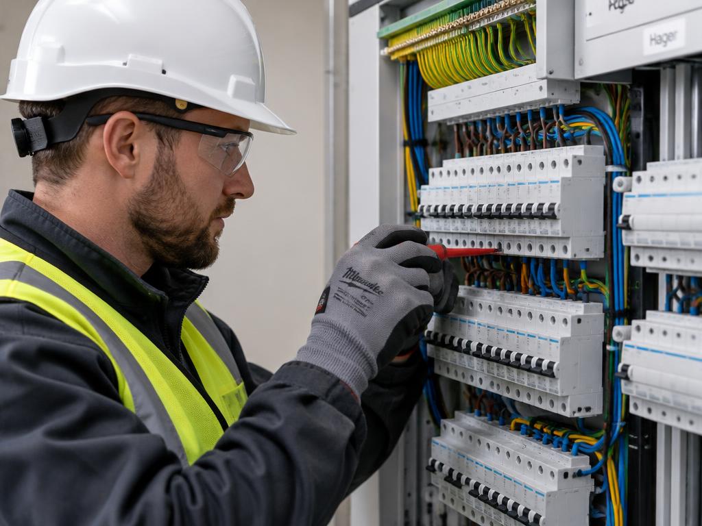 Electrician working on a modern distribution board